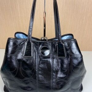 Coach Madison Sophia Embossed Leather Kisslock Frame Satchel Black F15638